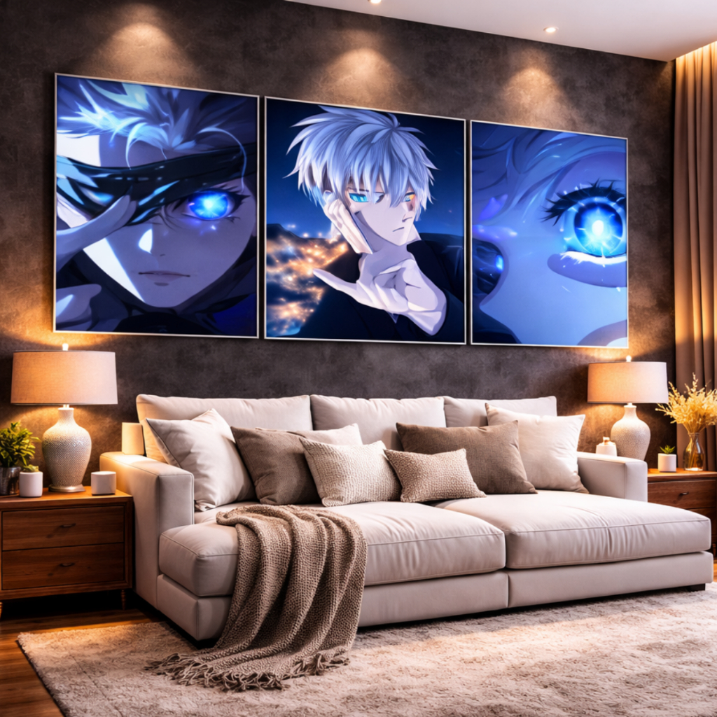 Kit 3 Quadros Decorativos Satoru Gojo Anime Jujutsu Kaisen Seis Olhos Excelente Qualidade em Oferta na Shopee