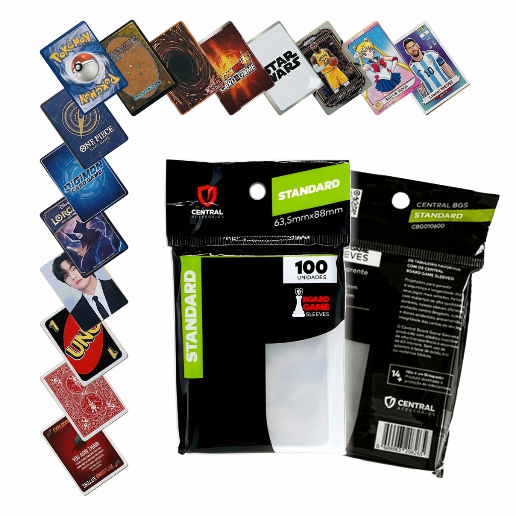Central Acessórios Standard Board Kit Sleeve Protetor De Cartas Pokemon Game Jogo Kit 100 a 200 u