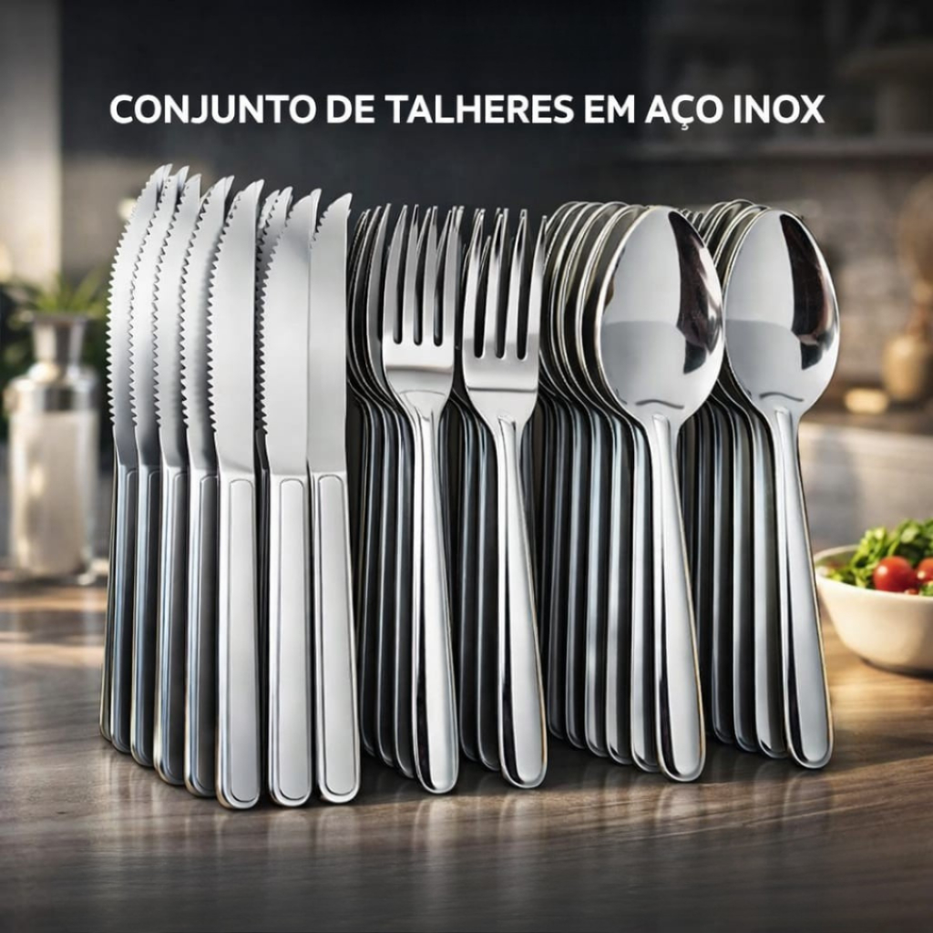 Jogo De Talheres 24/48/72 Peças Aço Inox  Facas - Garfos De Mesa - Colheres Mesa Colheres Sobremesa