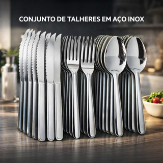 Jogo De Talheres 24/48/72 Peças Aço Inox  Facas - Garfos De Mesa - Colheres Mesa Colheres…