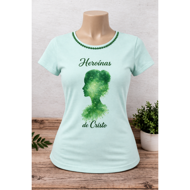 Camiseta Evangélica Feminina Heroínas de Cristo | Camiseta Cristã gospel Polielastano com Pérolas