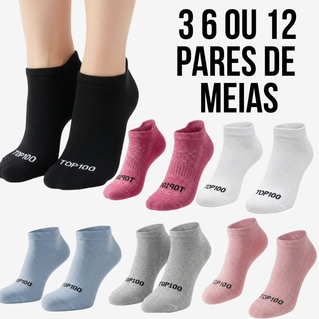 Kit 3 6 ou 12 Pares de Meia Algodão Feminina Soquete Cano Curto Macias - Promoção !