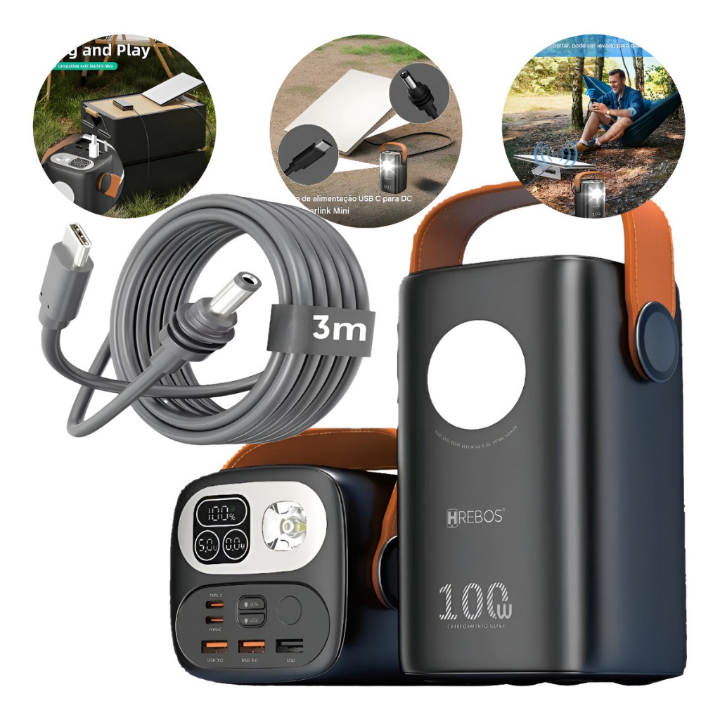 Carregador Portátil Power Bank 60.000mAh 100W Ultra Rápido Para Mini Starlink, Notebook, Celular