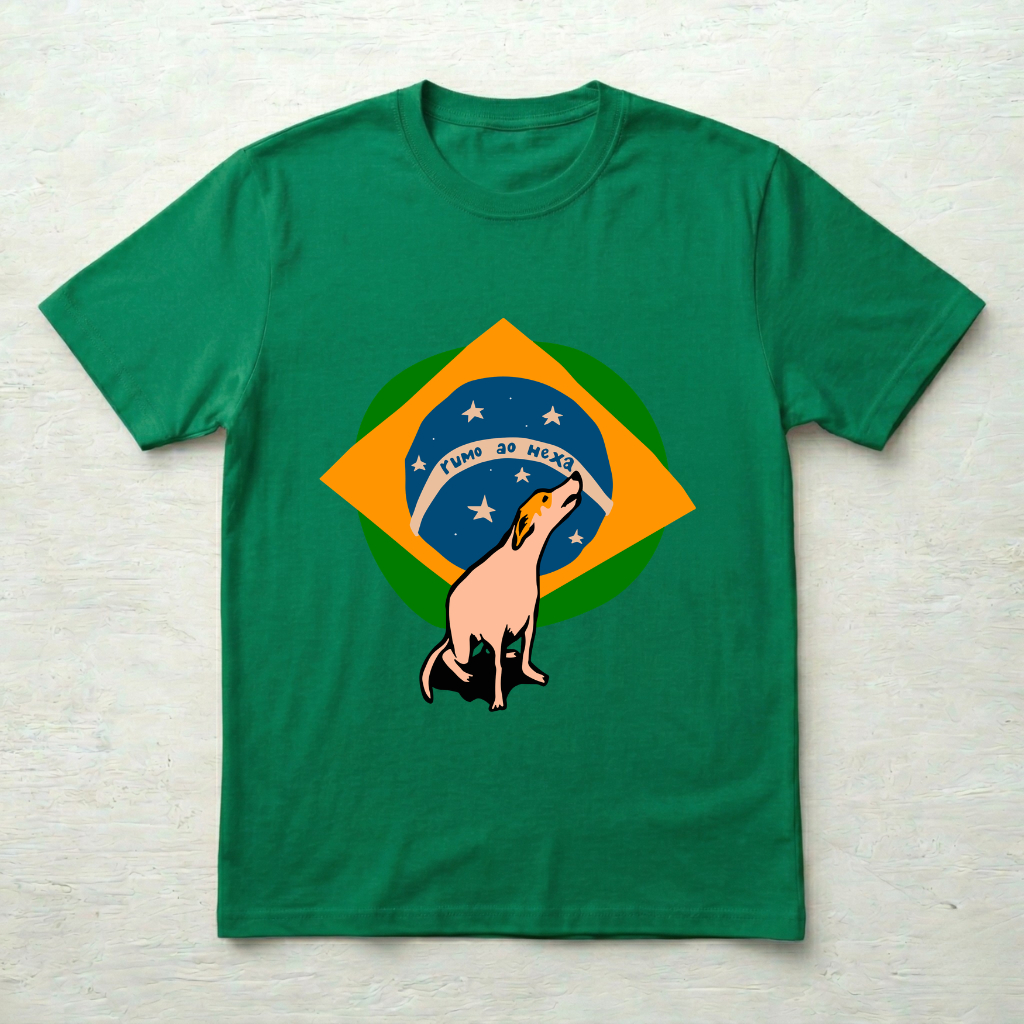 Camiseta Unissex Vira-lata Caramelo Brasil Rumo Ao Hexa - Meme Copa do Mundo 2026