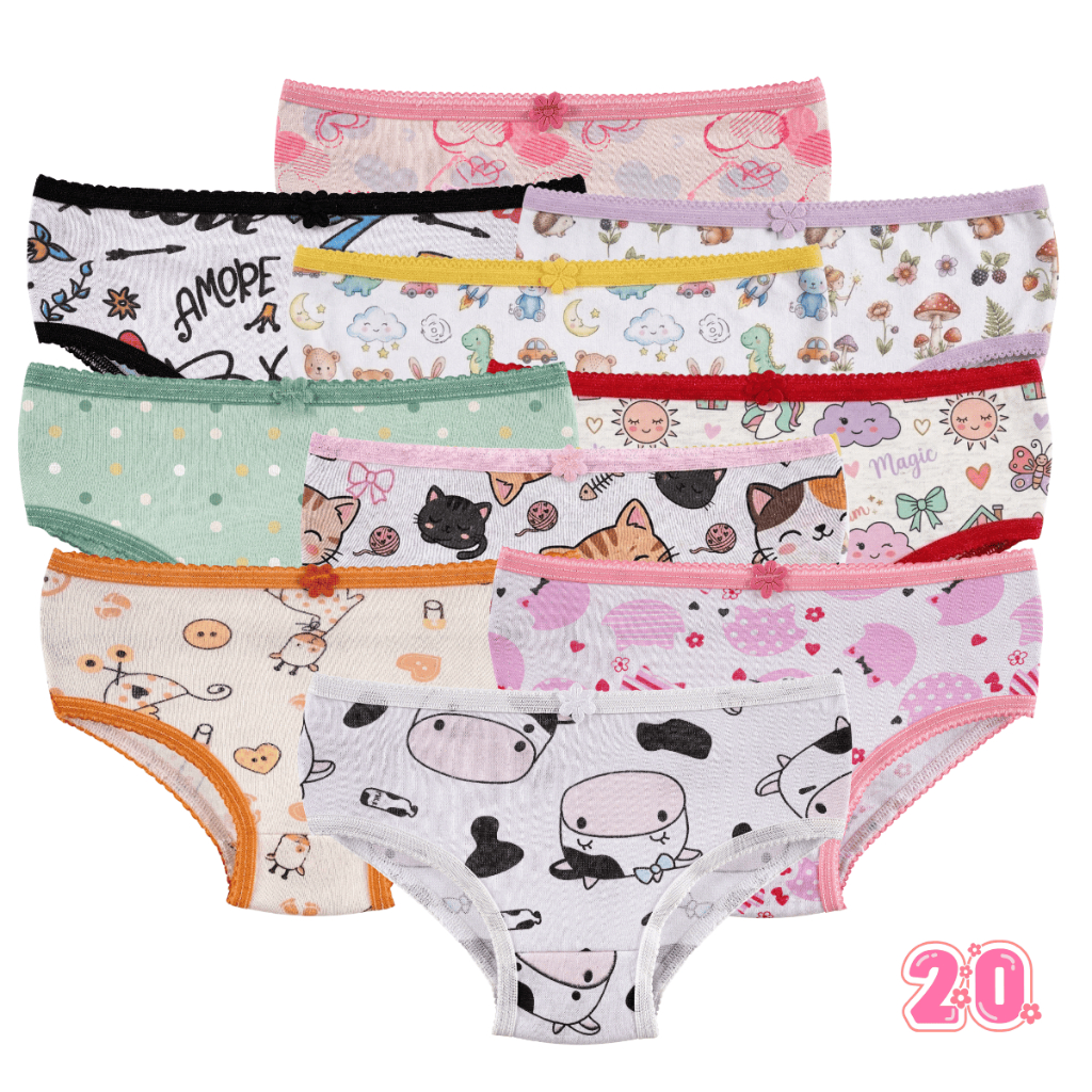 Kit 20 Calcinha Infantil Estampada 100% Algodão Confortável Antialergica Calçolinha Criança Menina