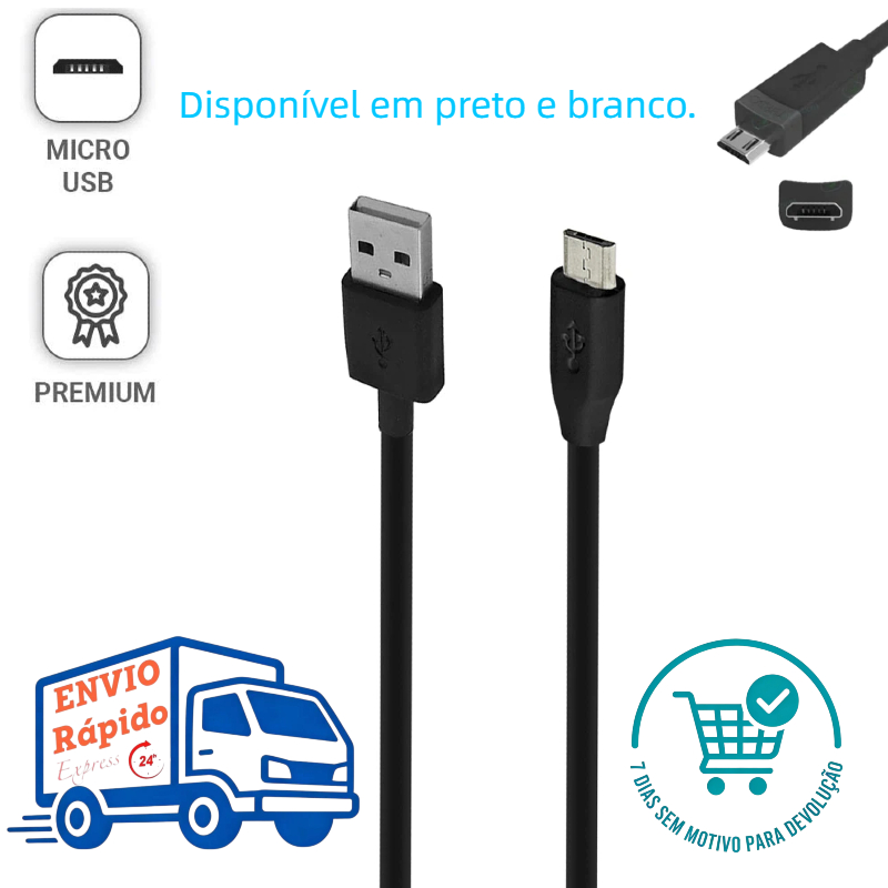 Cabo USB Micro V8 Cabo de carregamento para celular Bluetooth Alto-falante Fones de ouvido