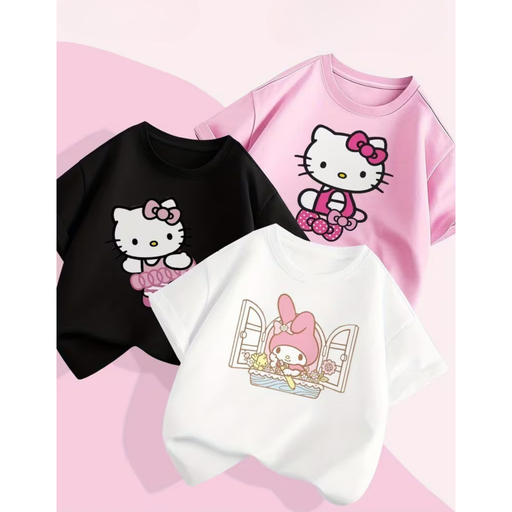 Kit 3 Camisetas Meninas Algodão Manga Curta Hello Coreana Roupa Infantil Fashionista Promoção