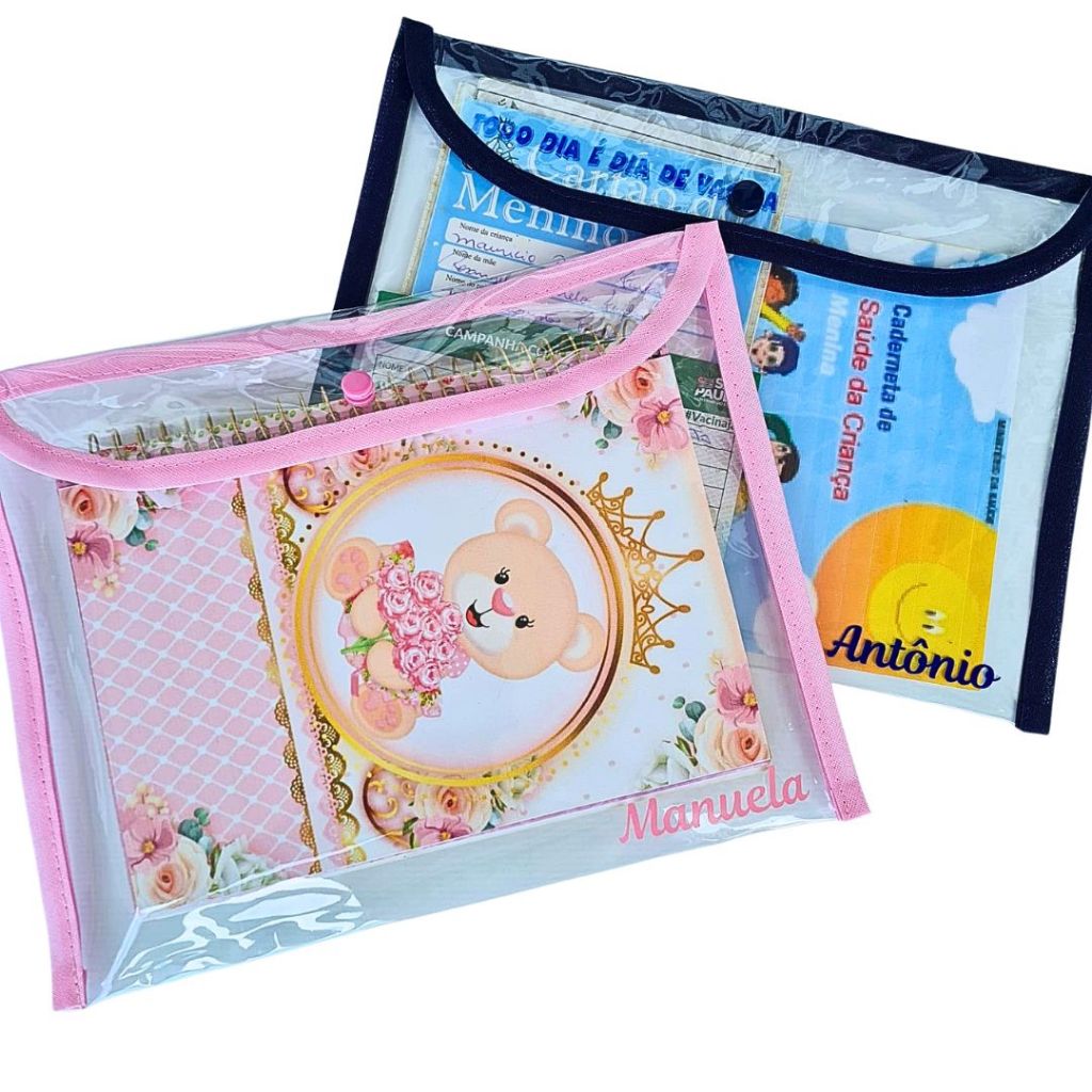 Capa Plástica Personalizada para Caderneta de Vacinação Documentos e Livro do Bebê