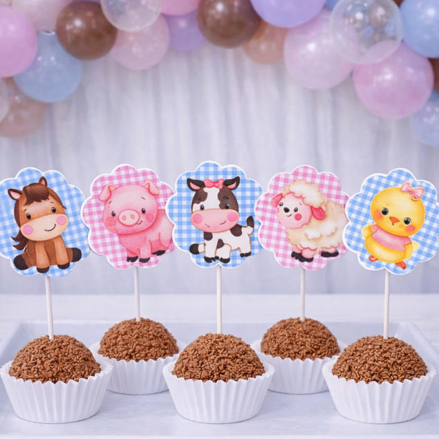 Topper de docinhos ou cupcake FAZENDINHA MENINA E MENINO/tags FAZENDINHA MENINA E MENINO