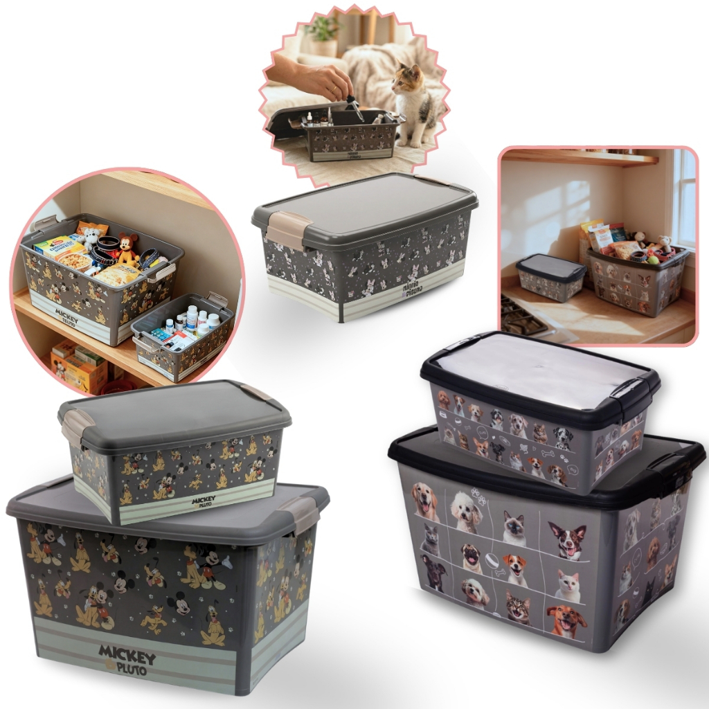 Caixa Organizadora Tampa Trava Alça Pets Gatos Cachorros Adesivo Acessório Medicamento Armazenamento em Oferta na Shopee