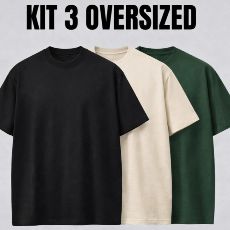 Kit 3 Camisetas Masculina 100% Algodão Oversized do M ao G4 Plus Size Premium Streetwear Fio 30.1 em Oferta na Shopee