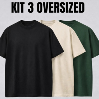 Kit 3 Camisetas Masculina 100% Algodão Oversized do M ao G4 Plus Size Premium Streetwear Fio 30.1 em Oferta na Shopee