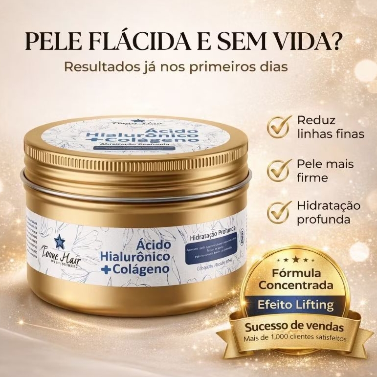 Ácido Hialurônico + Colágeno Creme Facial Hidratante Anti Rugas Pele Firme