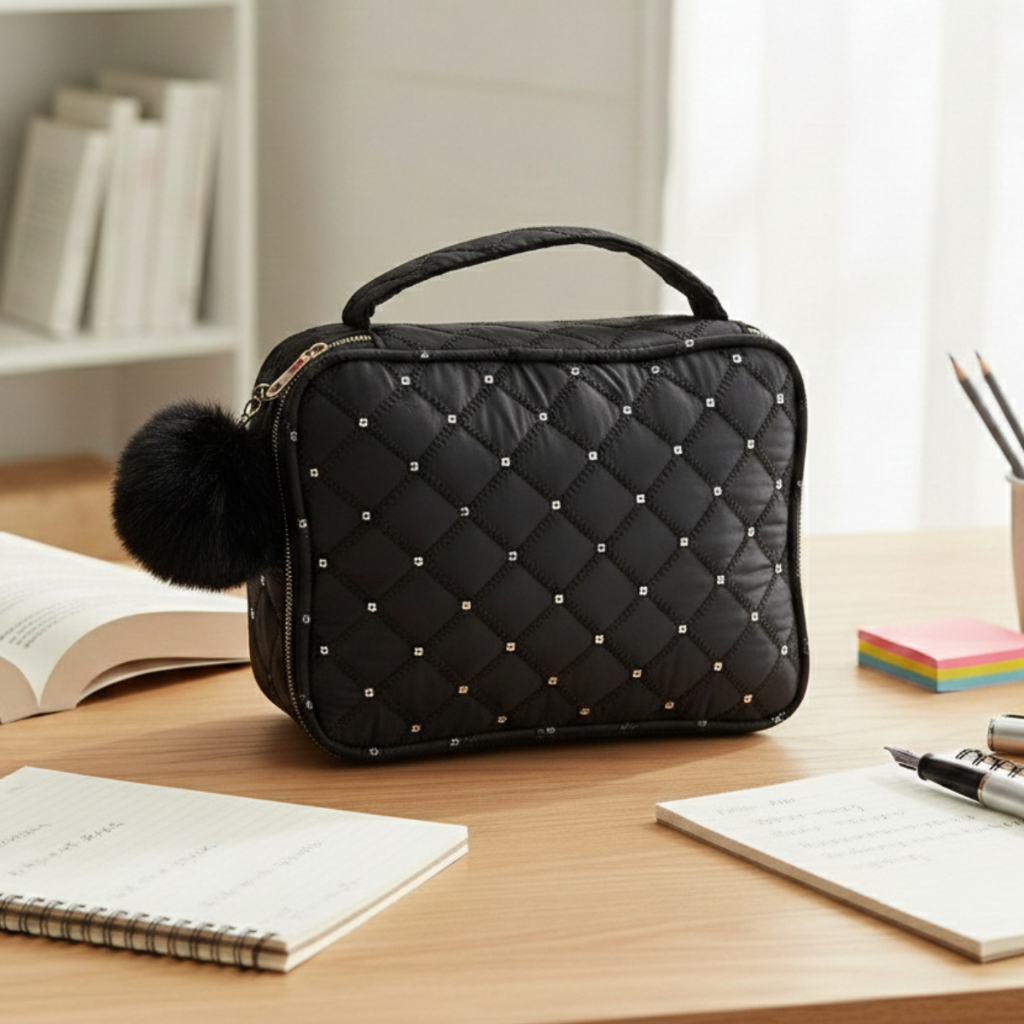 Estojo Box Duplo Feminino para Material Escolar com Latejoula e Pompom em Oferta na Shopee