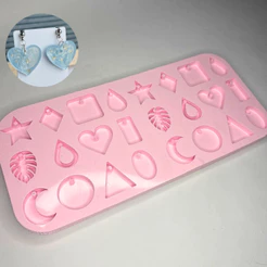 Molde de Silicone 24 Pingentes Brinco Chaveiro Biju Colar com Furo - Artesanato Resina Epóxi Paleta