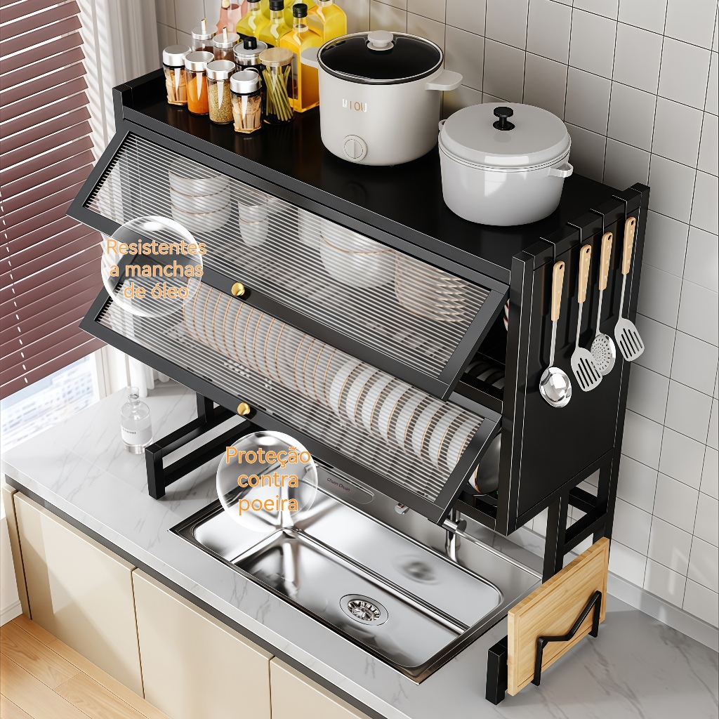 Escorredor De Louça 65/85cm Cozinha Suspensa Modula Pia Rack Organizador Estante poeira porta armário