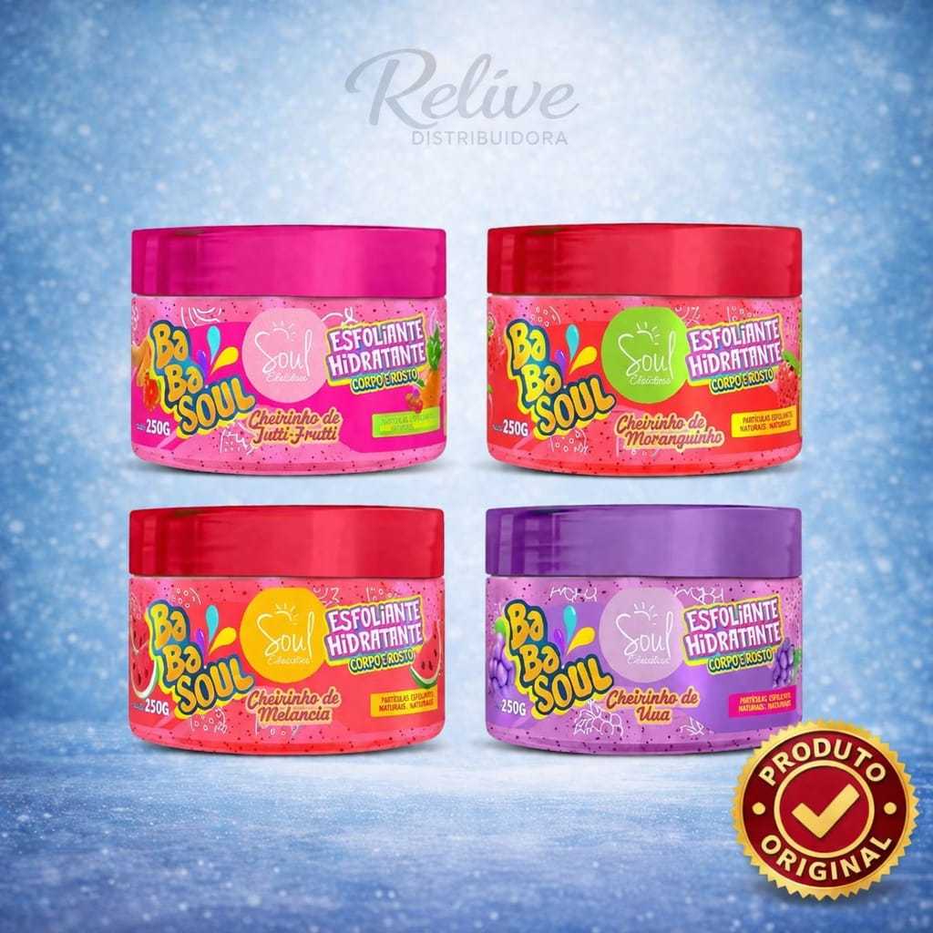 KIT 4 und ESFOLIANTE CORPORAL BABASOUL 250G SOUL CHEIRINHO CHICLETE FRAGANCIAS VARIADAS
