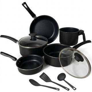 Jogo de Panelas 8 Peças Antiaderente Conjunto Kit Teflon Frigideira Caçarola Talheres em Oferta na Shopee