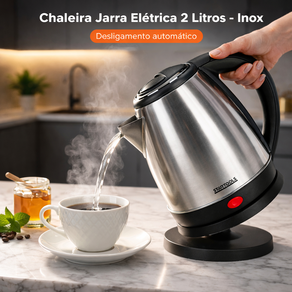 Chaleira Elétrica Inox 2 Litros 220V ou 127V  Fervedor Água Rápido Jarra Aquecedor Automático Ferve Água  Café Chá em Oferta na Shopee