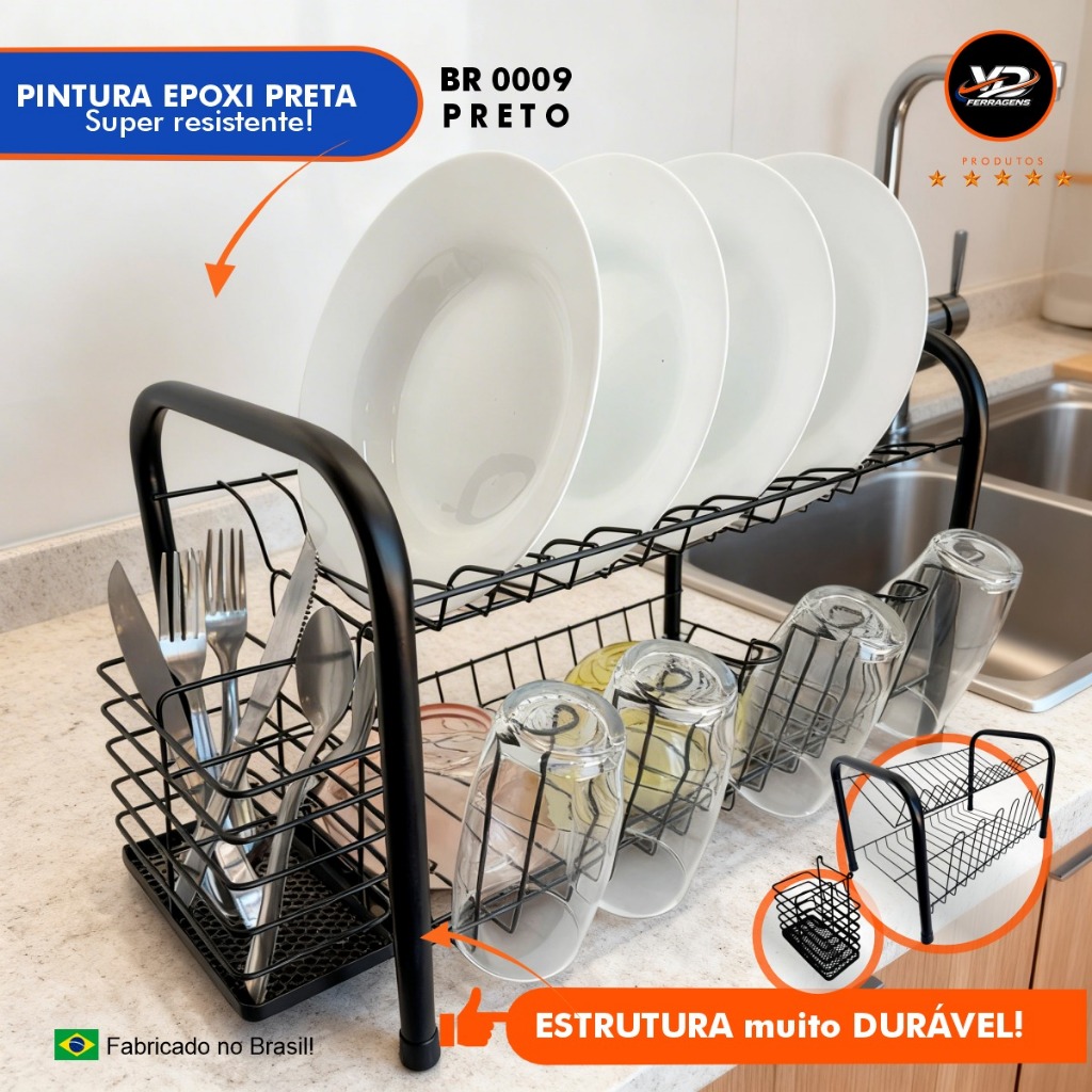 Escorredor De Louças Dois Andares Versátil Reforçado De Luxo - Com Porta Prato, Talher e Copos Alta Durabilidade Design