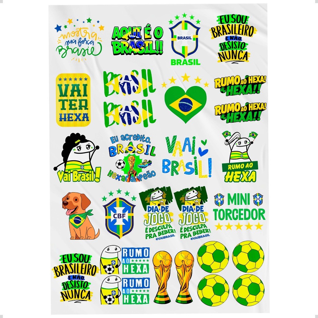 Adesivos DTF UV Brasil Copa do Mundo 2026 Cartela A4 29 Adesivos Pronta Entrega