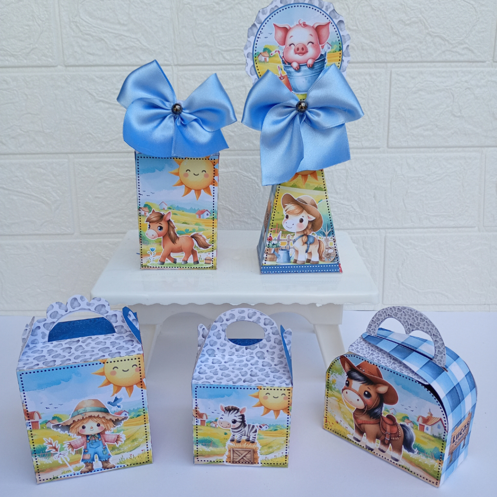 KIT FESTA PERSONALIZADO FAZENDINHA MENINO 20 PEÇAS DESMONTADO LEMBRANCINHAS INFANTIL ANIVERSÁRIO