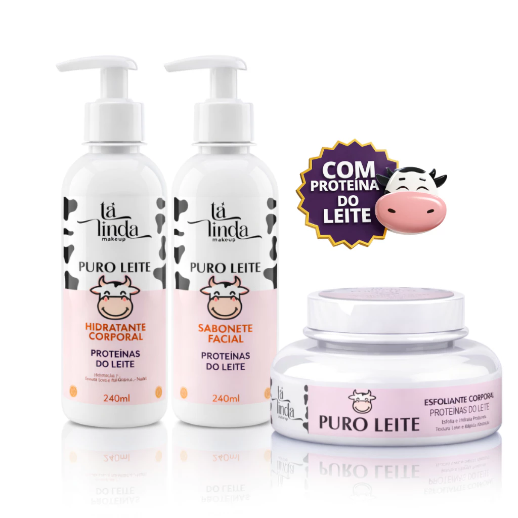 Kit Puro Leite Vaquinha Hidratante Corporal + Esfoliante + Sabonete Facial Tá Linda — imagem 1