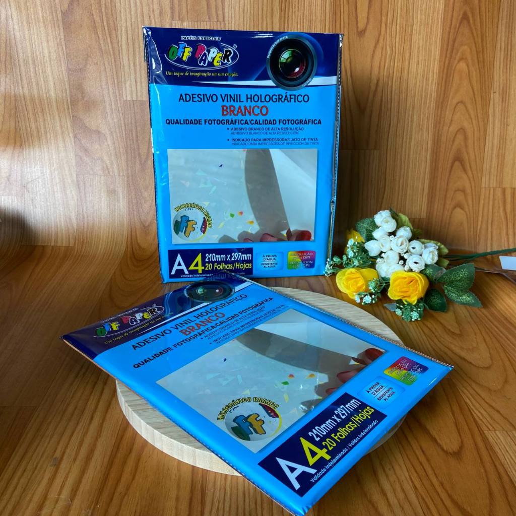 Adesivo Vinil Holográfico Branco A4 OFF PAPER – 20 Folhas | Alta Definição 5760 DPI à Prova d’Água