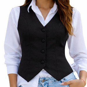 Colete Alfaiataria Feminino Social Forrado Gola V com Botões Moda Atual