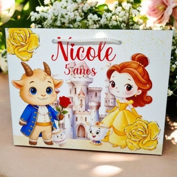 Sacolinha Bela e a Fera Personalizada( PEGUE  E MONTE)para Festa Infantil | Lembrancinha Aniversário, Papel Fotográfico