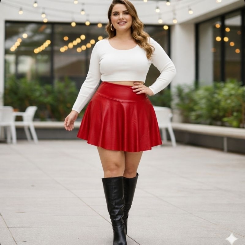 Short Saia Plus Size Cirre Suplex Babado Cintura Alta Academia e Festa