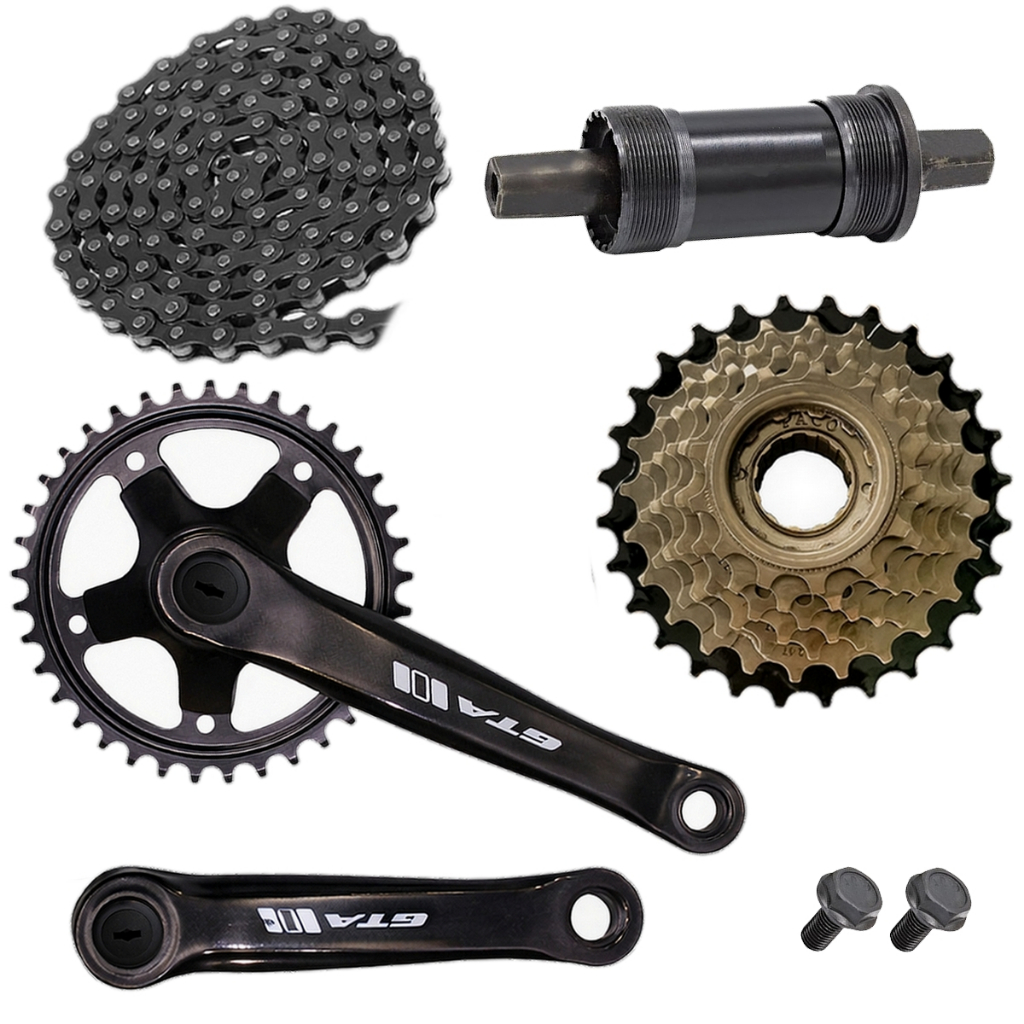 Kit Pedivela Bicicleta Bike Coroa GTA 34D Eixo Corrente Catraca Index