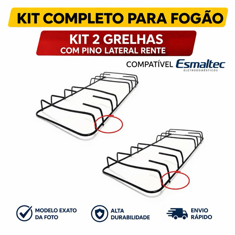 2 Grelha Grade Trempe P/ fogao Esmaltec Bali Esmaltec Bali Hawai Caribe com pino rente