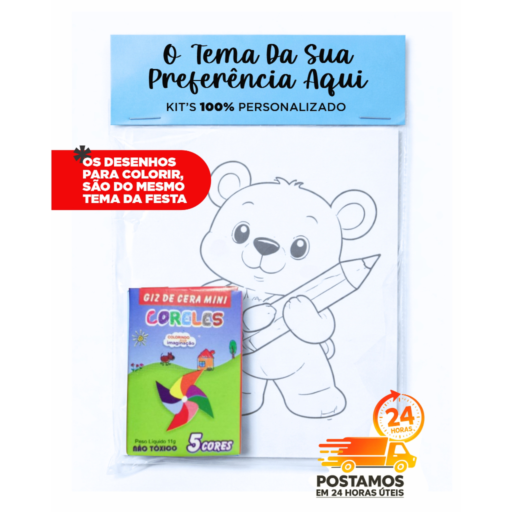 10/15/20/25/30 Kit colorir Personalizado + 5 mini giz de cera -  LEMBRANCINHA - VOLTA AS AULAS