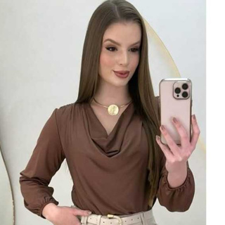 Blusa Gola Boba INVERNO Manga longa tecido poliamida light elegante  social  entrega  japido em Oferta na Shopee