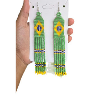 Brincos franjas de miçangas bandeira do Brasil/Brincos de miçangas Brasil
