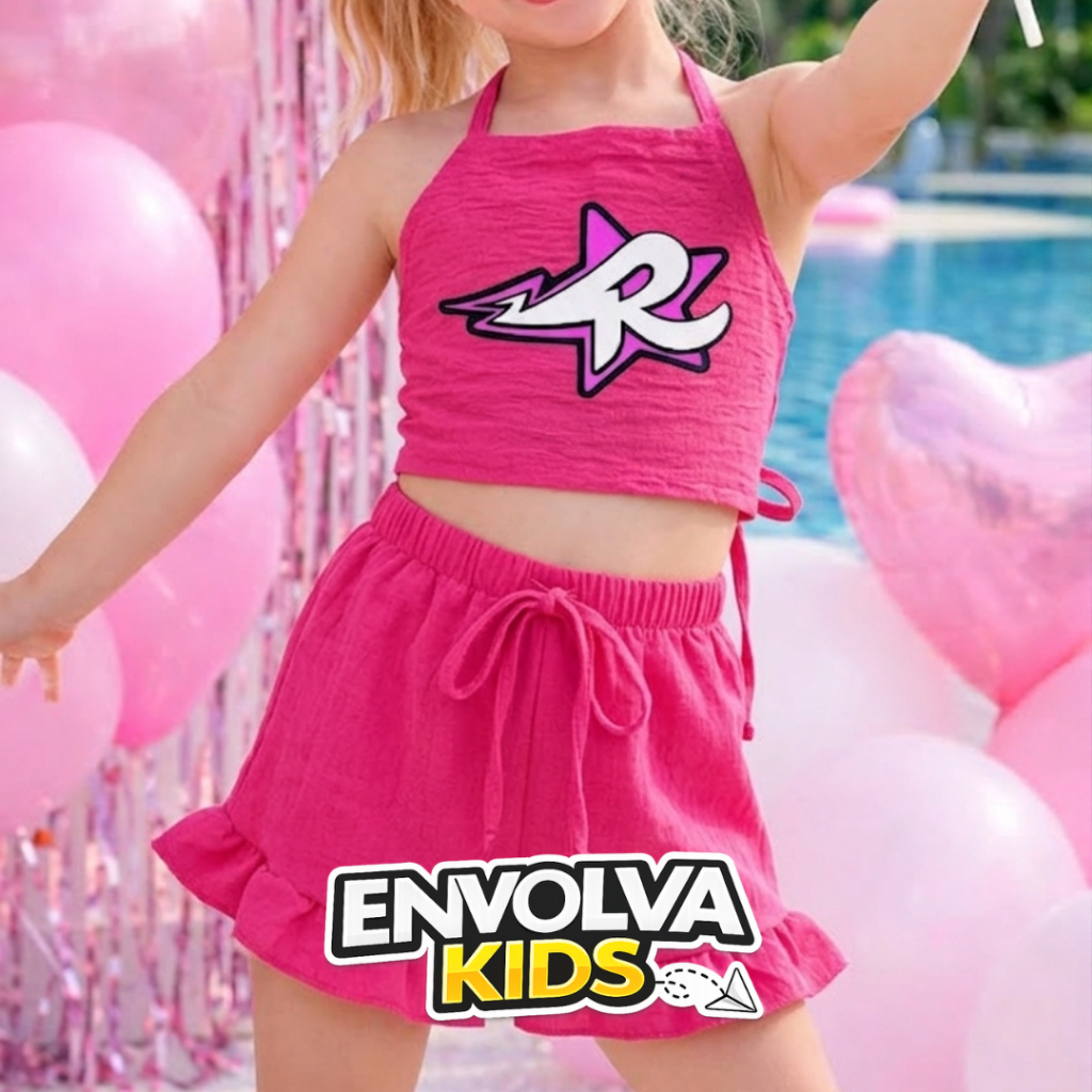 Conjunto Emilly Vick Verão Os Rosas Regata e Short em Oferta na Shopee