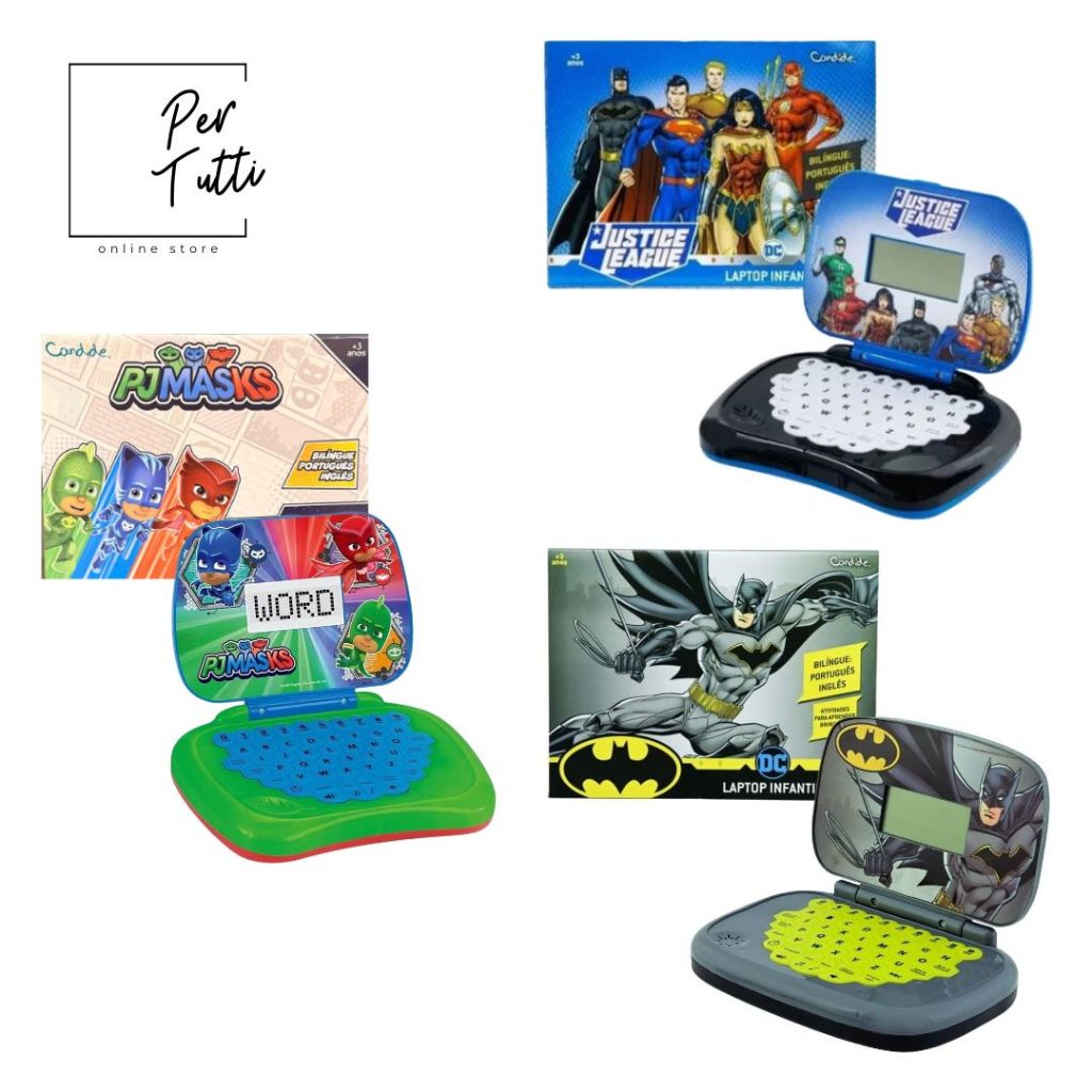 Laptop Infantil Educativo Brinquedo Didático Aprender Brincando Super-heróis