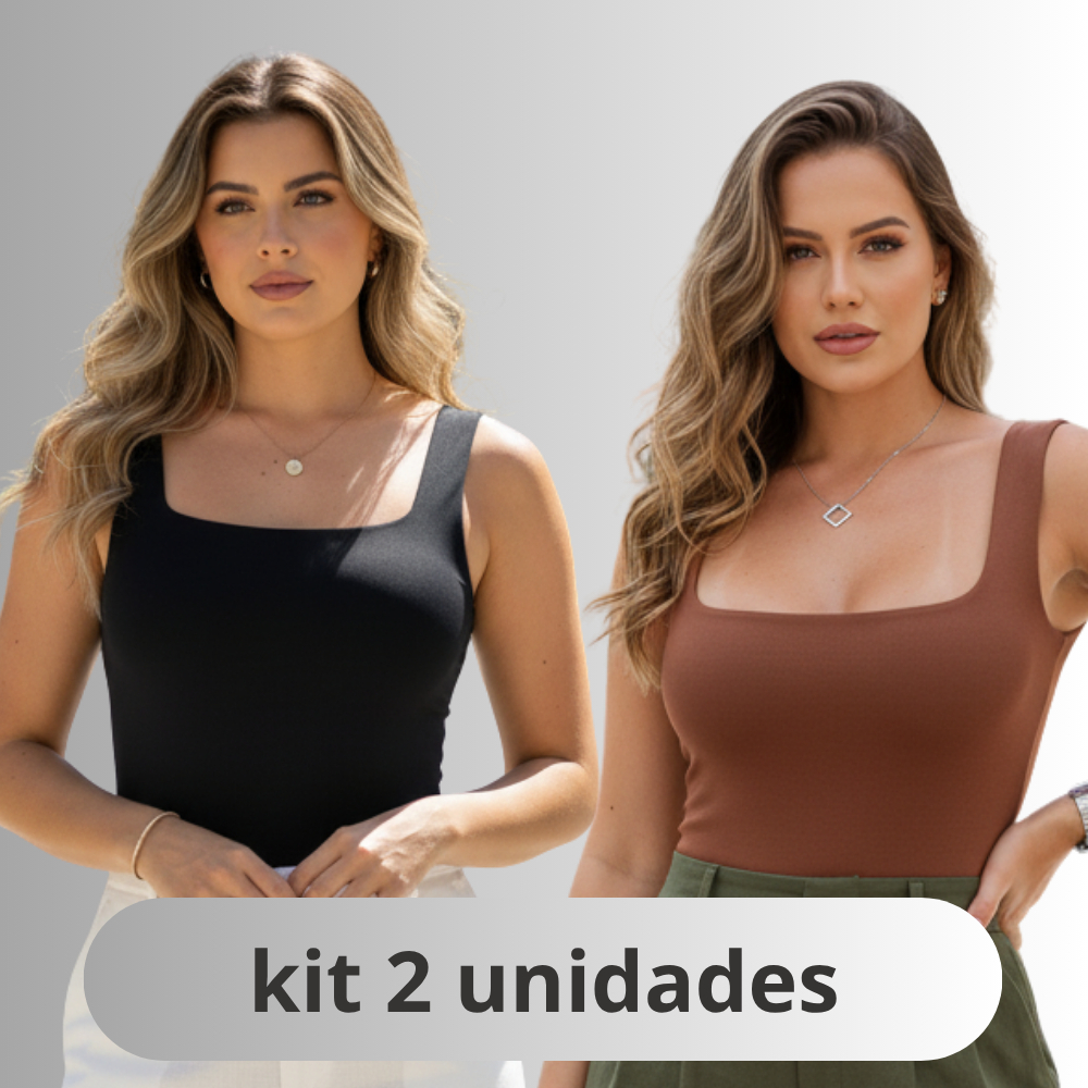 Kit 2 body Feminino Suplex Regata Decote Quadrado Tercido Premio, Nâo Marca e Nâo Fica Trasparente