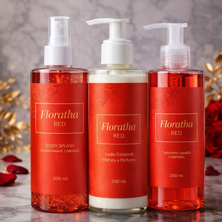 1 Kit Feminino Body Splash Florata Red com gliter 200Ml + 1 Hidratante 200ML + 1 Sabonete…