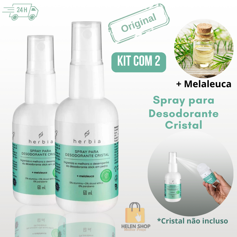 Kit 2 Spray para Desodorante Cristal Melaleuca 60ml Herbia Natural Vegano Kristal Stick Pedra em Oferta na Shopee