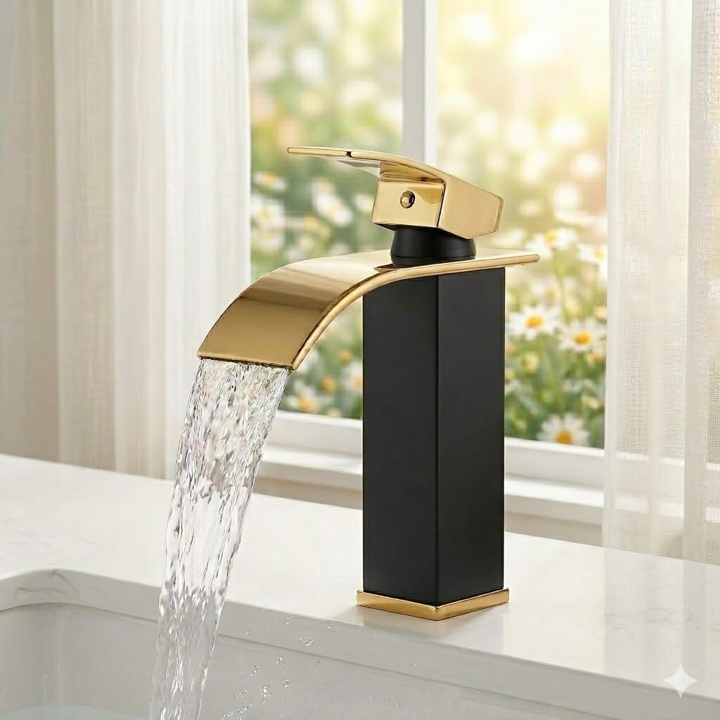 Torneira Banheiro Monocomando Aço Inox 304 Luxo Lavatório Preta e Dourado Bica Alta / Baixa Yesop · foto 2