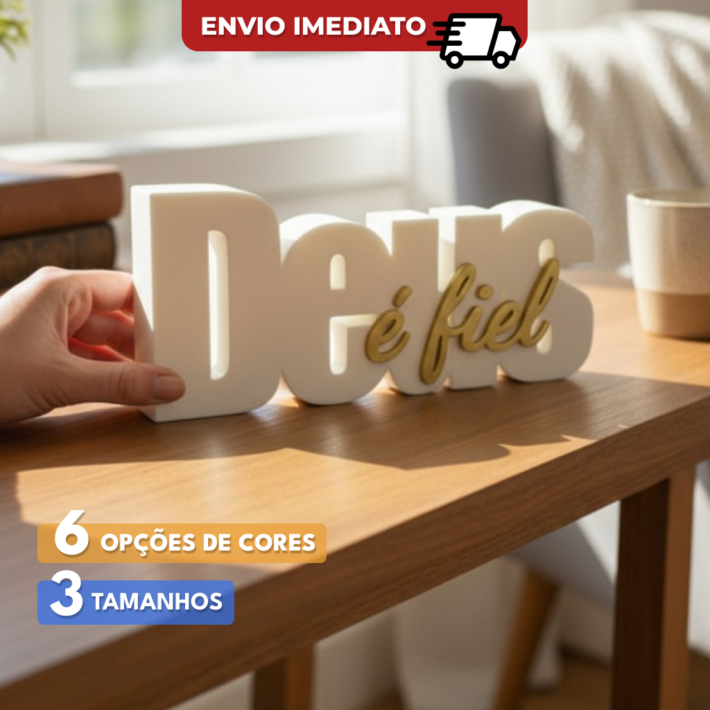 Letreiro “Deus é Fiel” | Placa Decorativa | Decoração de Casa para Sala, Quarto e Escritório