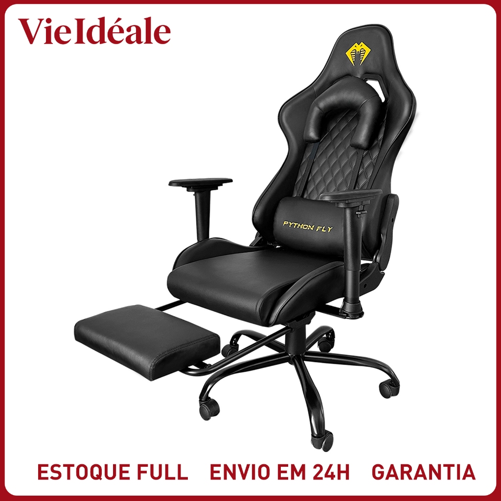 Cadeira Gamer Python Fly Deluxe, Design Ergonômico, Ajuste De 90-150 Graus, Design Preto E Dourado em Oferta na Shopee