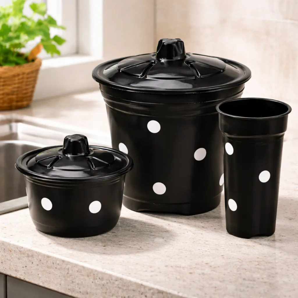 Kit Pia 3 Peças Plástico Poa Cesto de Lixo e Porta Detergent5e Cozinha Decoração de Casa