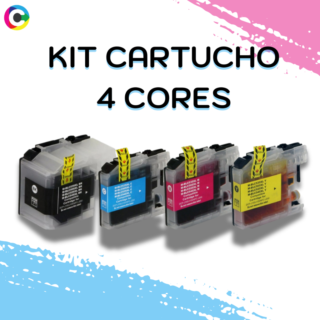 Kit Cartucho Compatível Brother LC509 LC505 DCP-J100 MFC-J200 4 Cores Impressoras Qualidade Economia