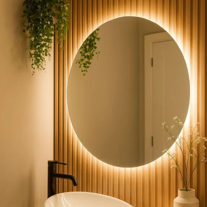Espelho Redondo com LED Lapidado Decorativo para Banheiro Lavabo Quarto Sala Vários Tamanhos