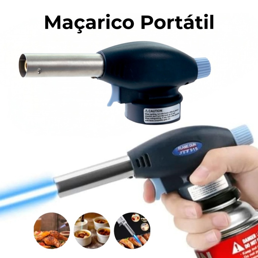 Maçarico Portátil de Cozinha Multiuso Manual com Controle de Chama Acendedor Culinário