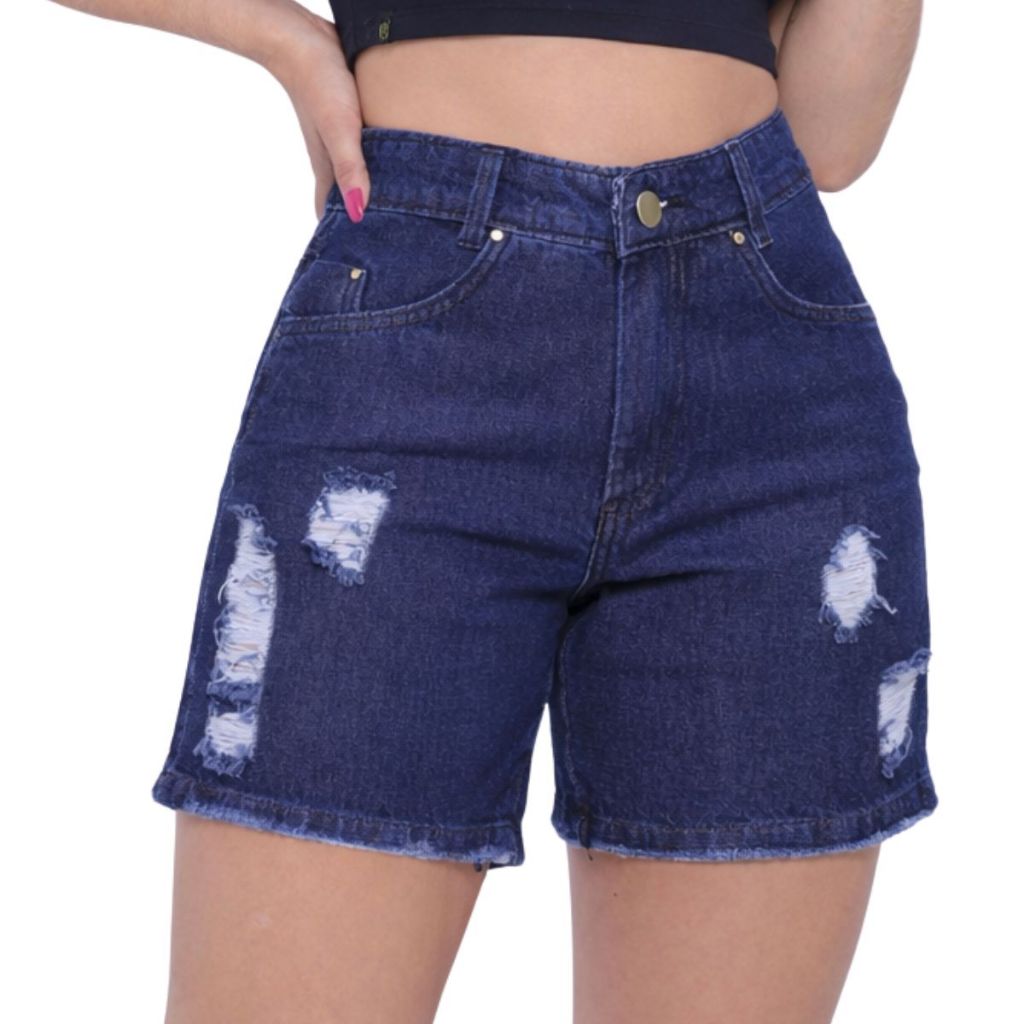 Short Jeans Feminino Cintura Alta Bermuda Meia Coxa Short Feminino Jeans Sem Lycra — imagem 2 de 2