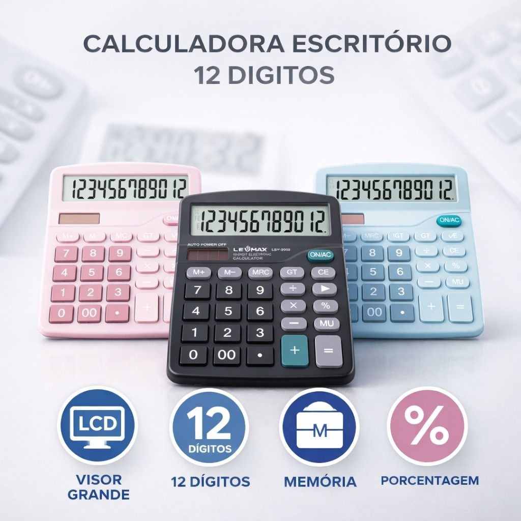 Kit 1 a 4 Calculadora De Mesa 12 Dígitos Grande Display Eletrônica Comercial Escritório KK-837B em Oferta na Shopee